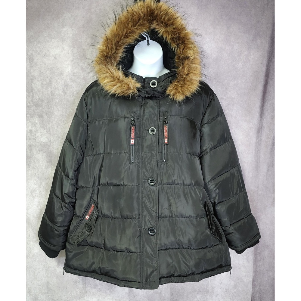 Canada Weathergear Puffer Parka Women 3X Black Faux Fur Hood Heavy Winter Coat‎